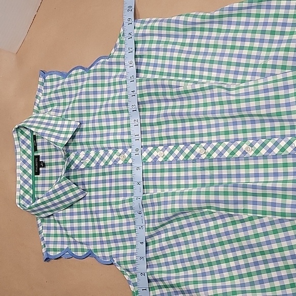 Talbots, Size 8 Blue, Green & White Checkered Sleeveless Shirt, Scalloped Edges - Picture 5 of 11
